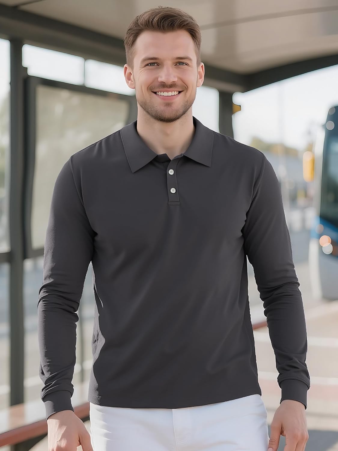 Men's Long Sleeve Polo Shirts for Men, Casual & Work Golf Polo Shirts with Split Hem,Stylish Collared Shirt - Image 5