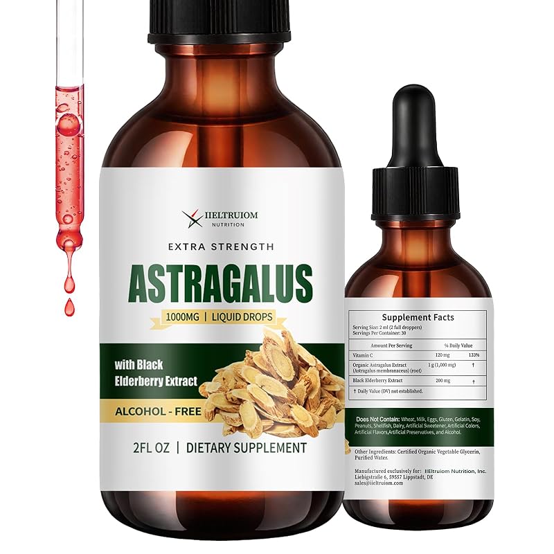 IIEltruiom Suplemento Fitoterápico de Astrágalo em Gotas com Sabugueiro-preto e Vitamina C, 1.000 mg, 60 mL (30 porções)