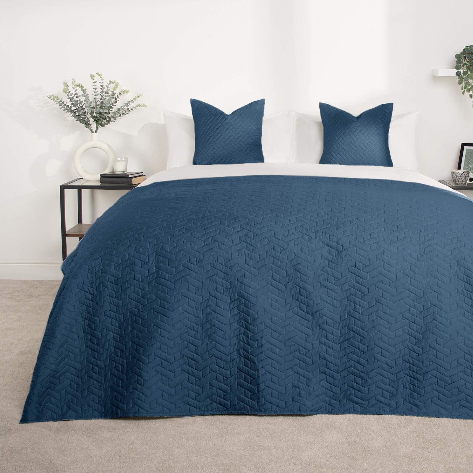 OHS Leaf Pinsonic Quilt Bedspread, Beige Bed Throw Super King Size