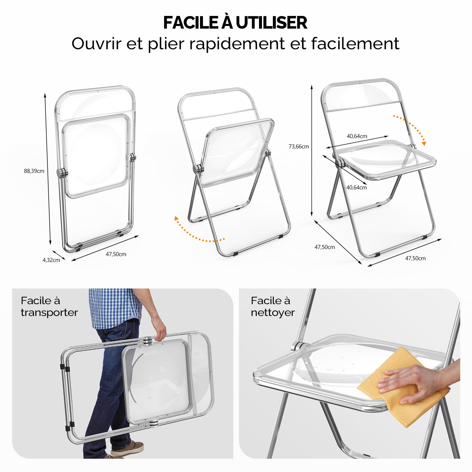 Bonnlo Chaise Pliante, Set de 4 Chaises, Chaise de Jardin Pliante, pour l'Intérieur et l'Extérieur, Empilable, en Métal & Plastique, jusqu'à 158Kg (4, Blanc)