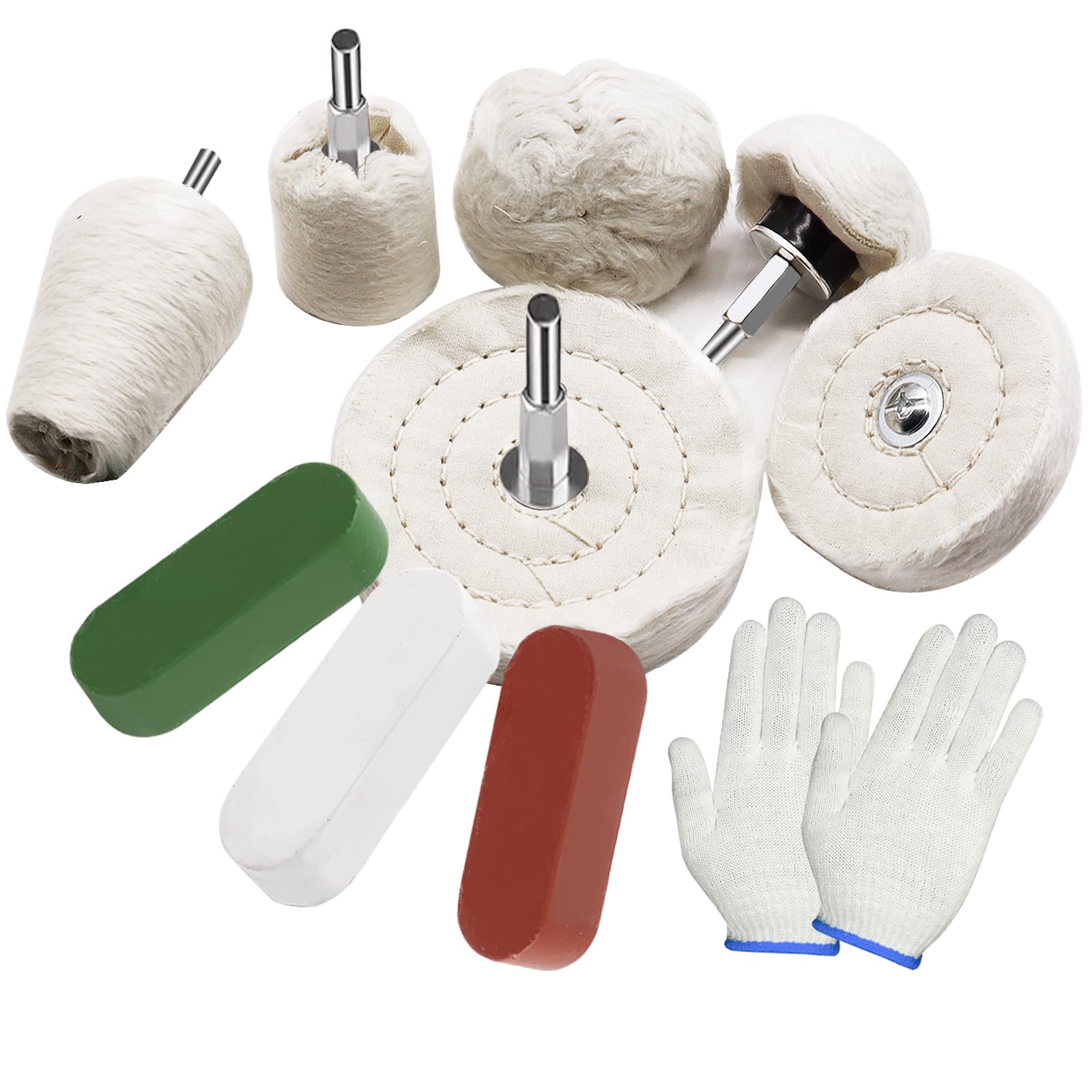 Tnisesm 10Pcs Buffing Wheel Kits,Polishing Wheels Buffing Pads for Drill for Metal Aluminum,Stainless Steel, Chrome, Jewelry, Wood, Plastic, Ceramic,