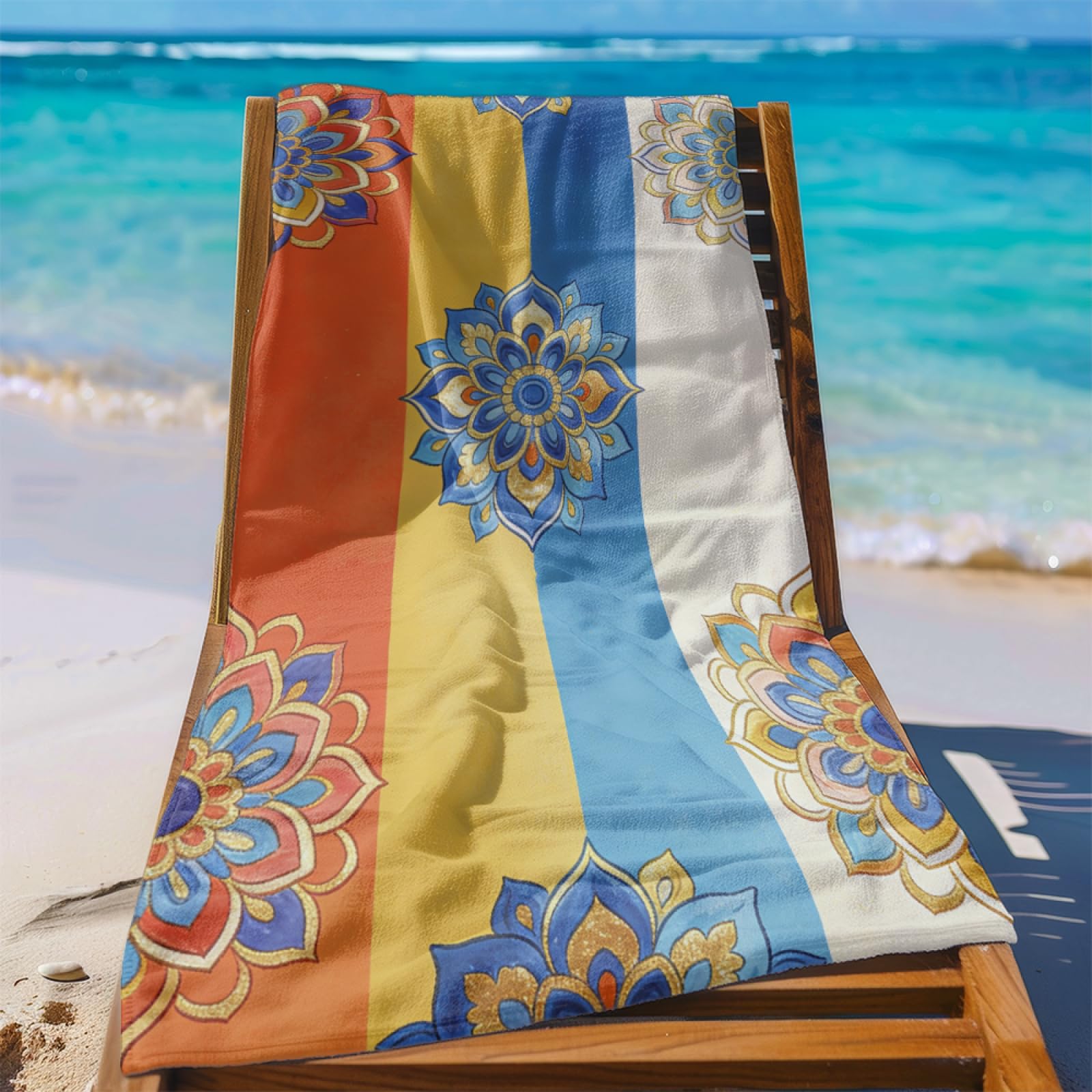 Tapis de Plage XXL Anti Sable Orange De Style Bohème Serviette Piscine Adulte,Natte De Plage Pliable, Voyage Accessoires De Plage Camping,Serviette de Bain Personnalisée