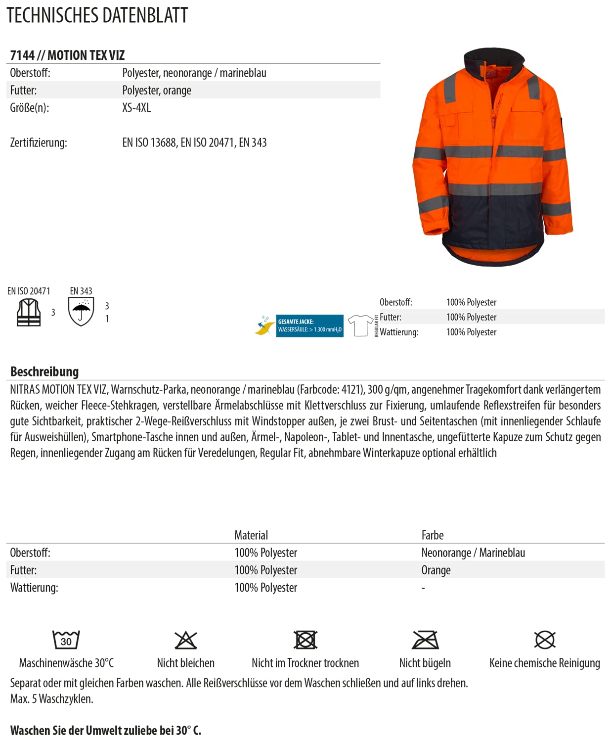 NITRAS Motion Tex Viz-Protezione ad Alta visibilità Parker Arancione Fluo XS Uomo
