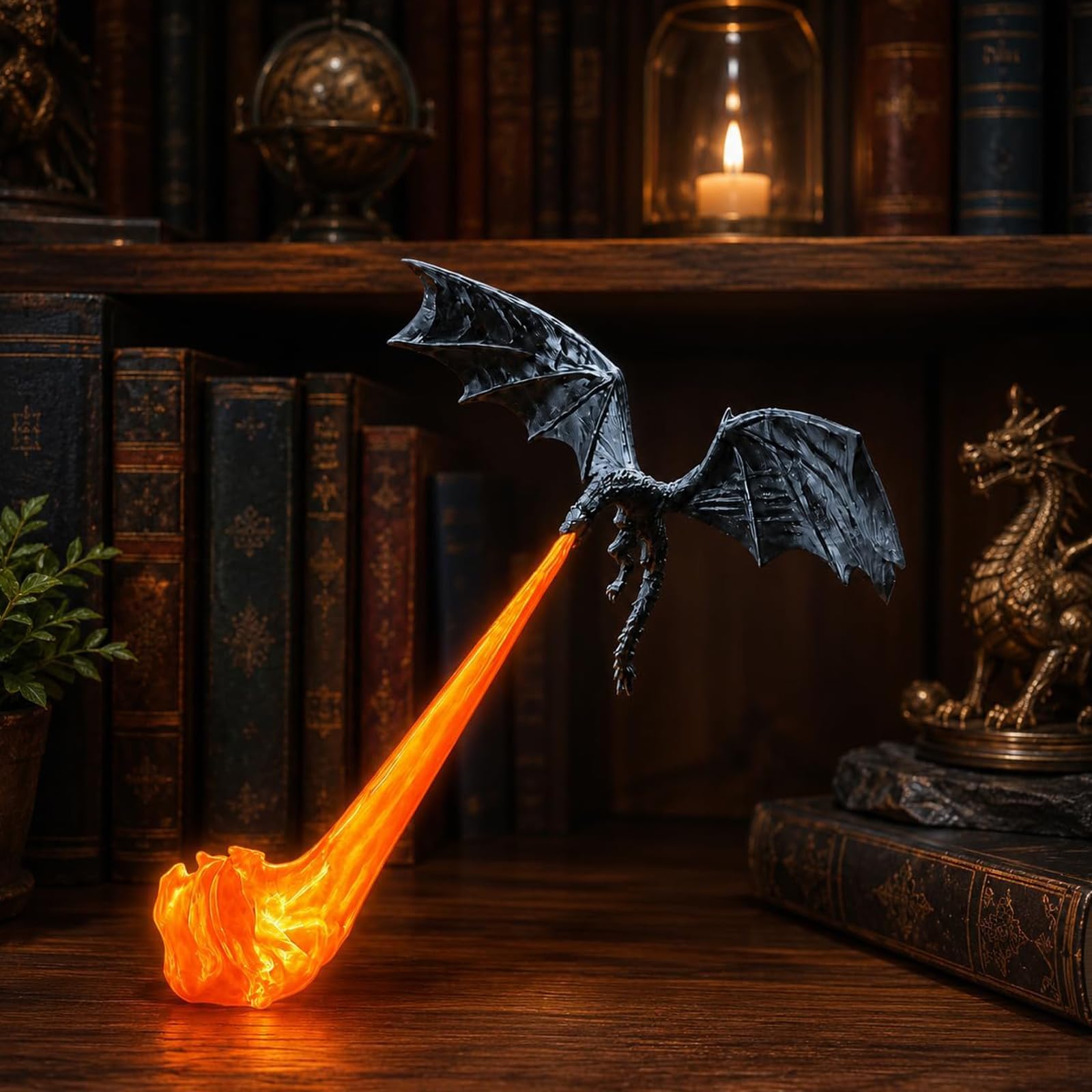 Dragon Bookshelf Nook Light,3D Printed Fire-Breathing Fantasy Shelf Decor — image 1