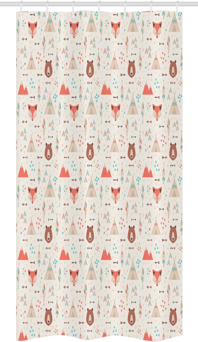 Ambesonne Tribal Stall Shower Curtain, Prehistoric Fox Arrows Bear Lodge Houses Feather Graphic, Fabric Bathroom Decor Set with Hooks, 36" W x 72" L, Salmon Amber White