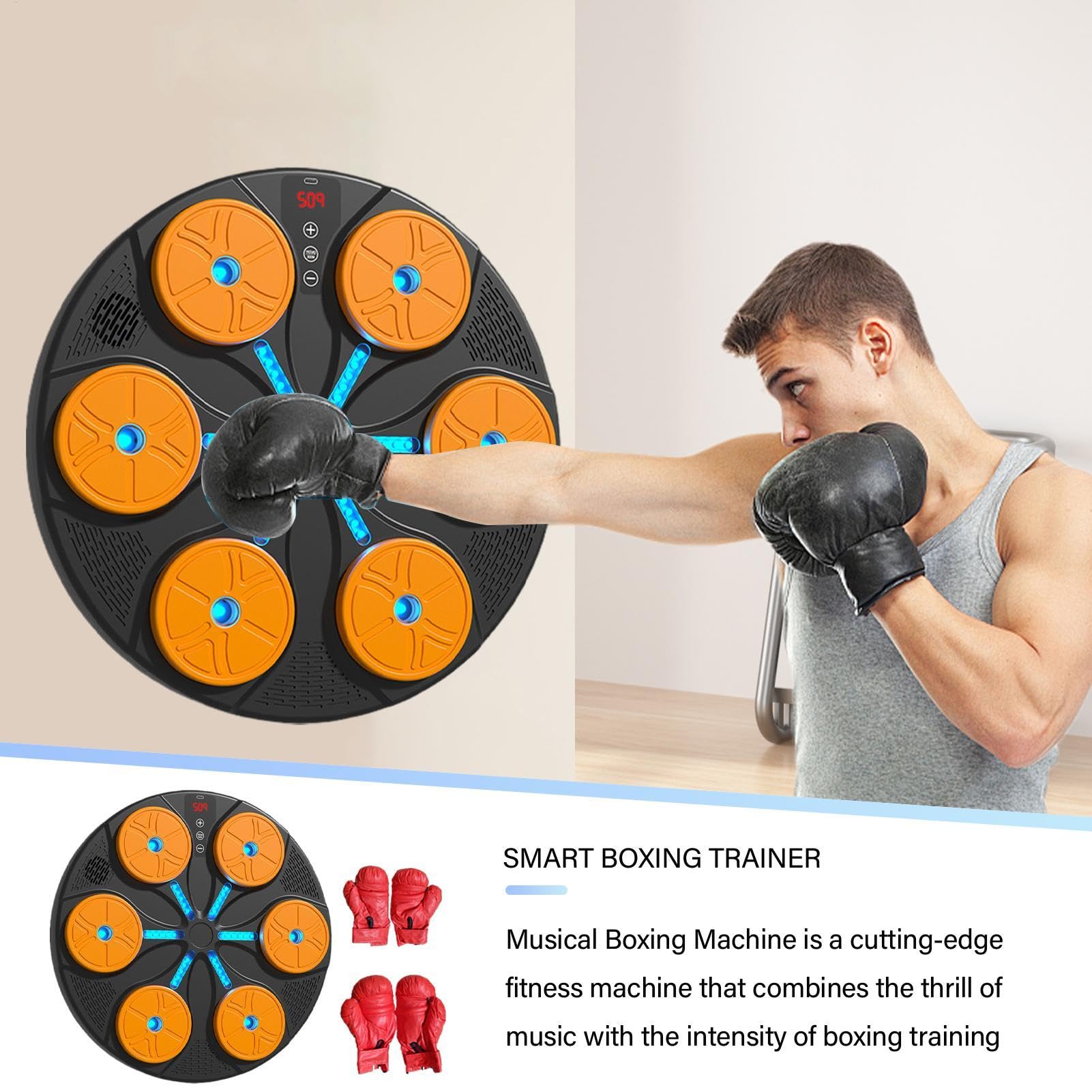 Máquina De Boxeo Musical Entrenador Electrónico con 8 Modos | Con Iluminación RGB, De Pared Y Música para Entrenamiento, Deporte, Hombres, Mujeres, Hogar,