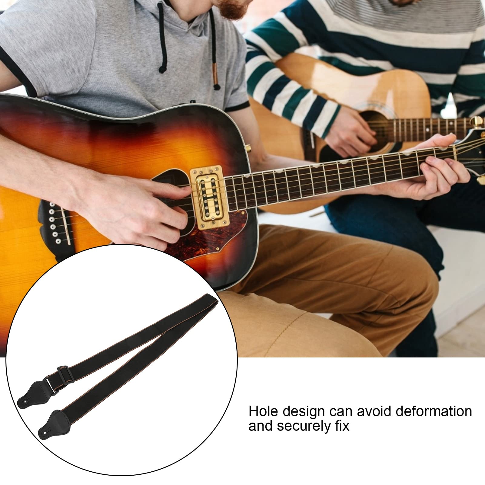 Tracolla Regolabile Tracolla Per Chitarra In Cotone Nero Regolabile - Con Plettri, Adattatore E Chiusure Basso Elettrico - 9