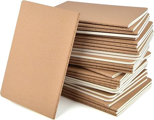 Paquete de 24 cuadernos de bolsillo, cuadernos pequeños de línea kraft marrón, mini bloc de notas de tema, planificador para estudiantes, oficina y