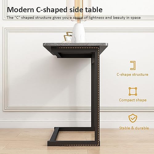 Miniatura 3 de Mesa auxiliar en forma de C para sofá, mesa auxiliar estrecha de mármol sintético, moderna Simplicity Nd con marco de acero, pequeña mesa de
