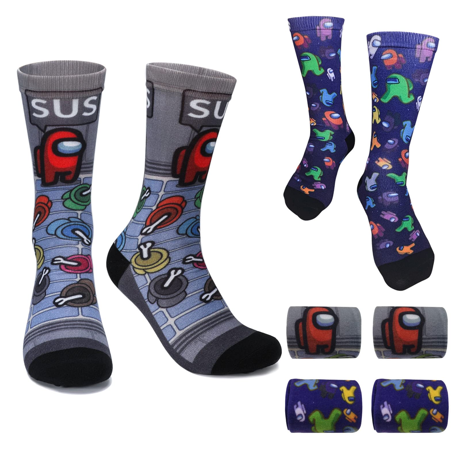 （2 pairs）Us Games Novelty Cotton Comfortable Stocking Funny Crew Socks Christmas Gifts for Men Women Unisex Child