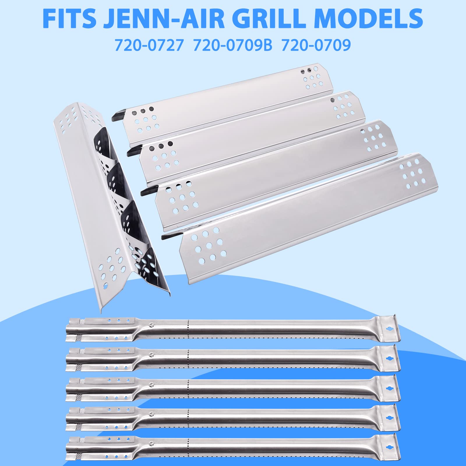 Kit Riparazione Per Griglia A Gas – 5 Piastre Riscaldanti (40,6x8,8 Cm) E 5 Tubi Bruciatore (40,6x2,5 Cm) – Acciaio Inox – Compatibile Jenn-Air, Members Mark, Nexgrill