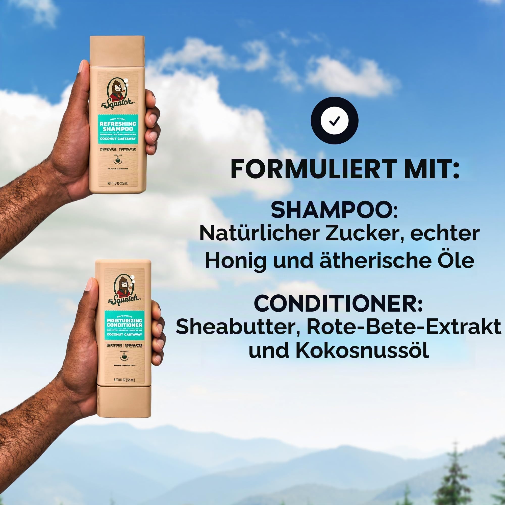 Dr. Squatch Natürliches Shampoo & Conditioner Set für Männer – gesund aussehendes, volleres Haar – Coconut Castaway Shampoo und Conditioner für Herren (325 ml, 2er-Pack)