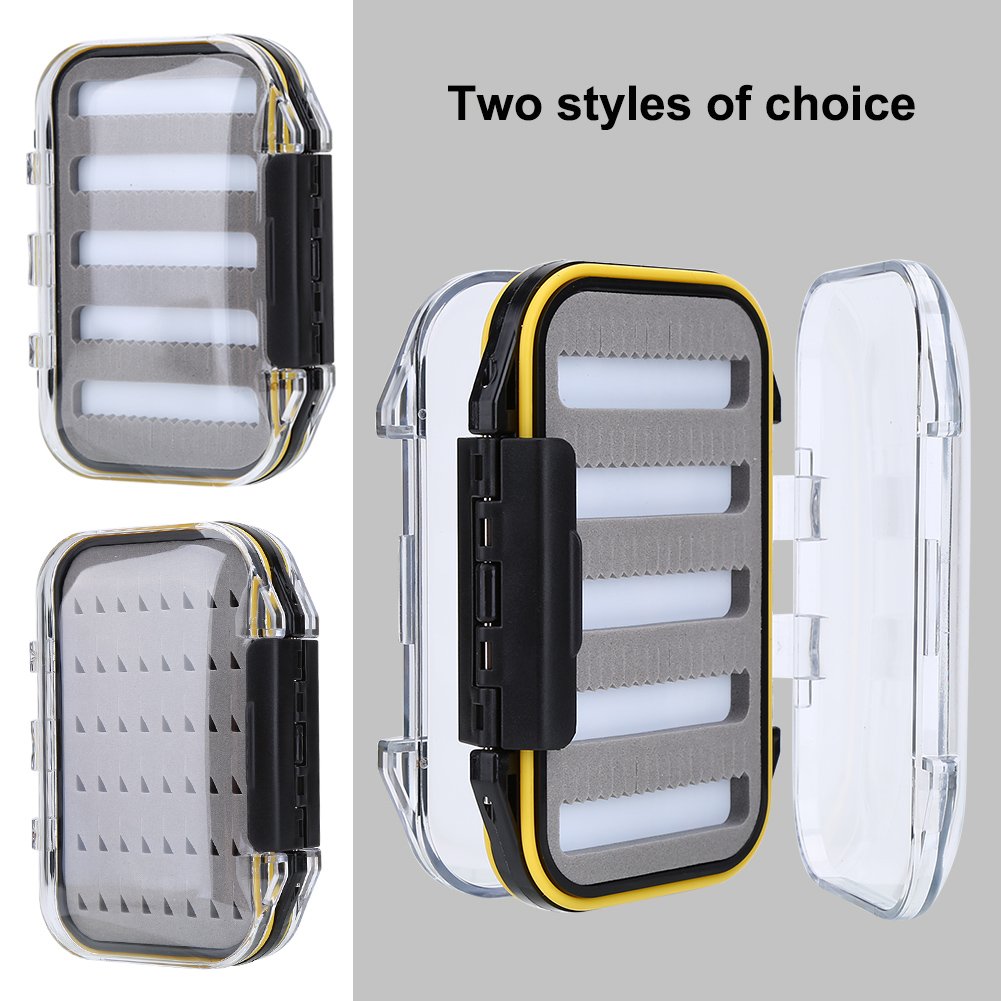 Two Sided Fly Fishing Box, Plastic Fly Fishing Baits Box, Foam Padded Lures Holder Case for Nymphs and Streamers(Serrated)