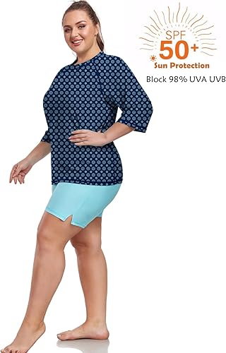 Miniatura 6 de Inno 2 piezas de protección de erupción de talla grande para mujer, manga corta con pantalones cortos UPF 50+ traje de baño de surf 1X 2X 3X 4X 5X 6X