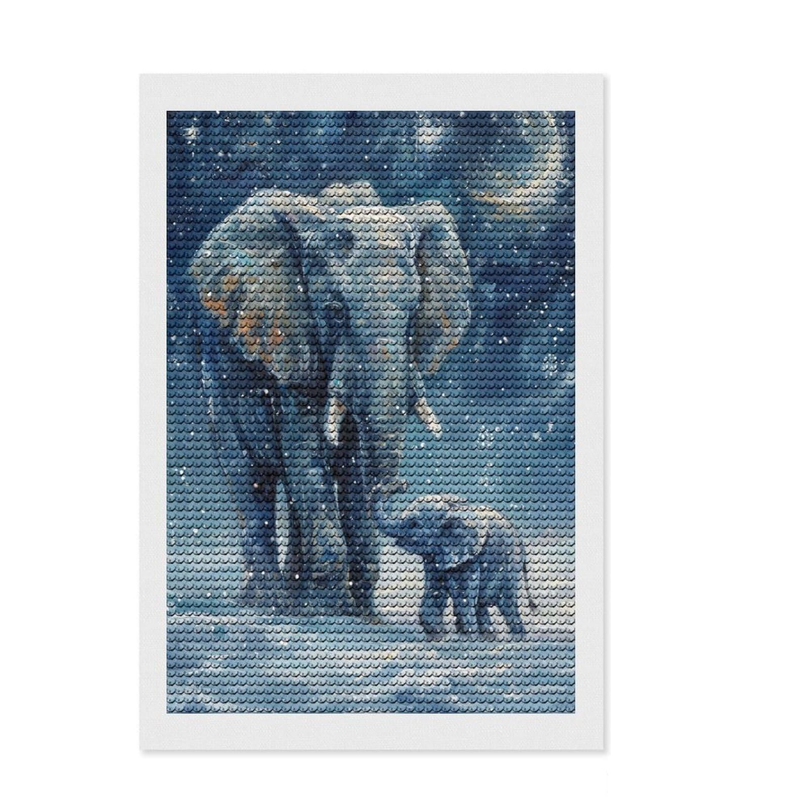Junmoney Elephant with Baby Diamond Painting Canvas Set 8"x12", with Tool Kit, Complete Accessories, Modern Decor, Birthday Gift