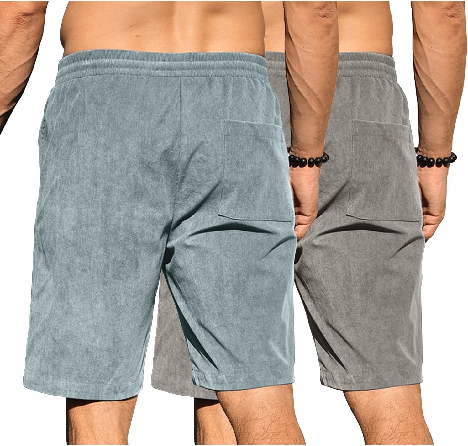 PLEPAN Mens Corduroy Shorts Casual Elastic Waist Drawstring Summer Beach Shorts