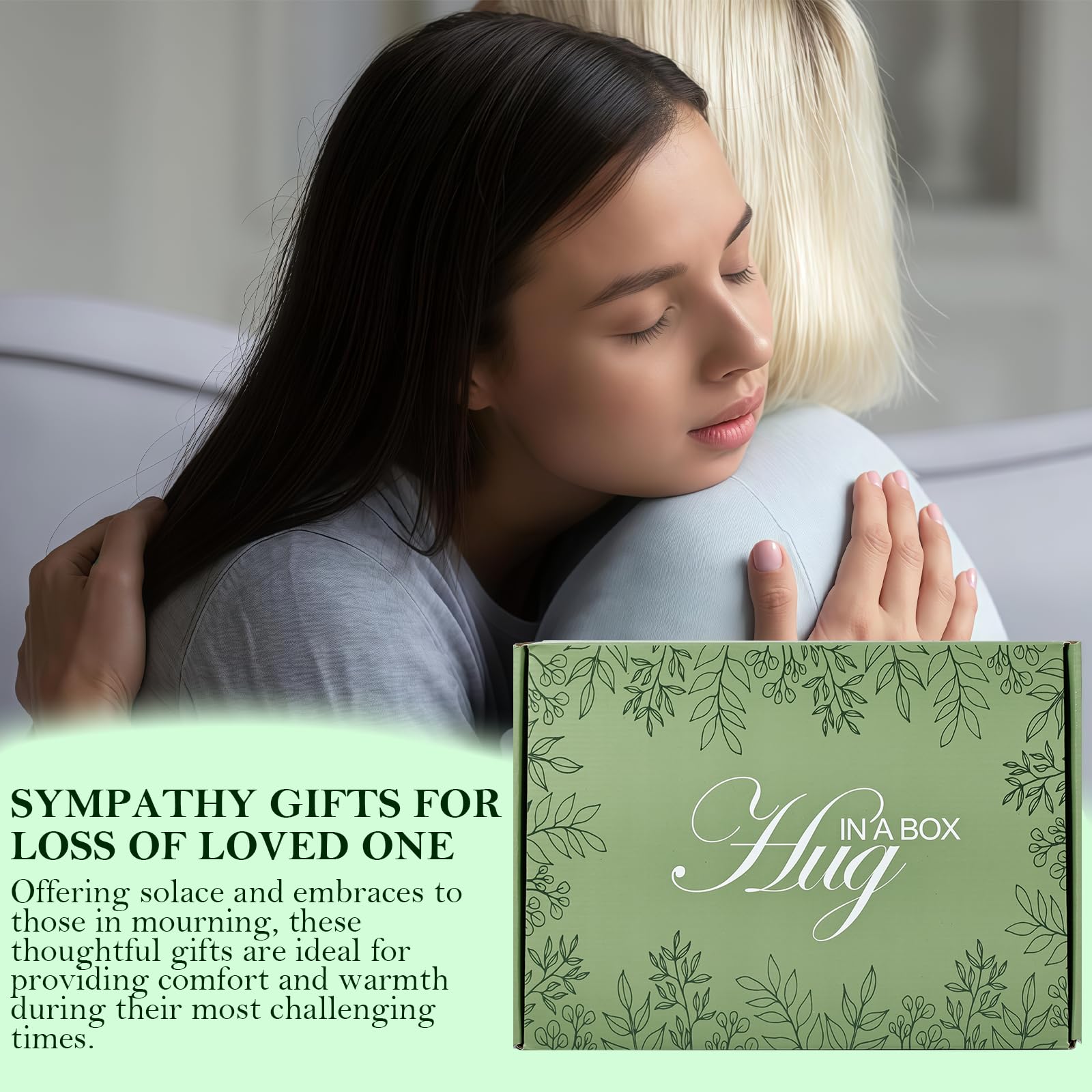 Sympathy Gift Baskets for Loss of Loved One Mother Father Husband, Express Deepest Condolences, Women Miscarriage Care Package, Bereavement Grief Memorial Gifts, Hug in a Box Gifts for Women (Green)
