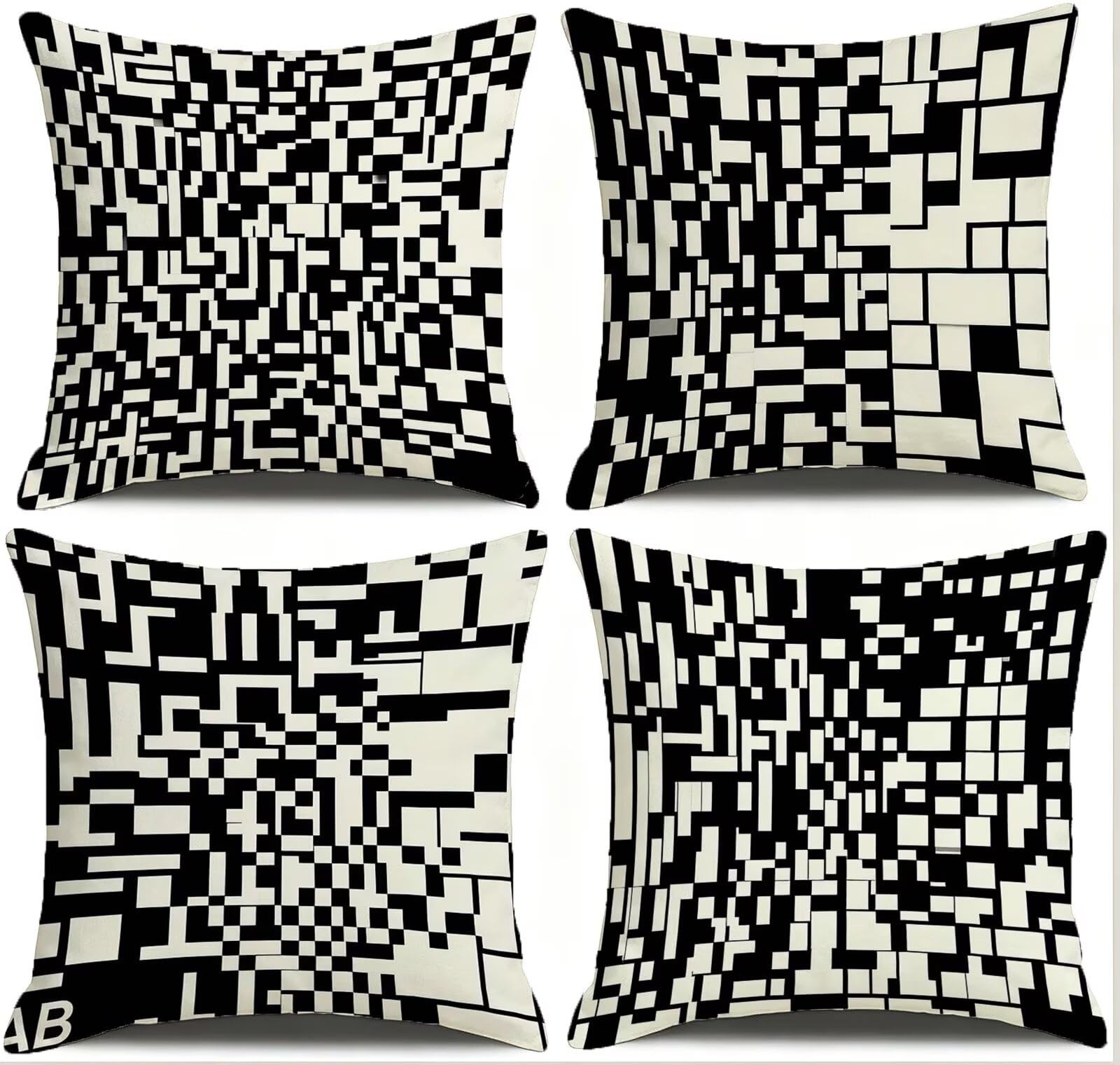 Coussin Exterieur Impermeable Noir, Taie Oreiller 45x45 Set de 4, Cod-3259