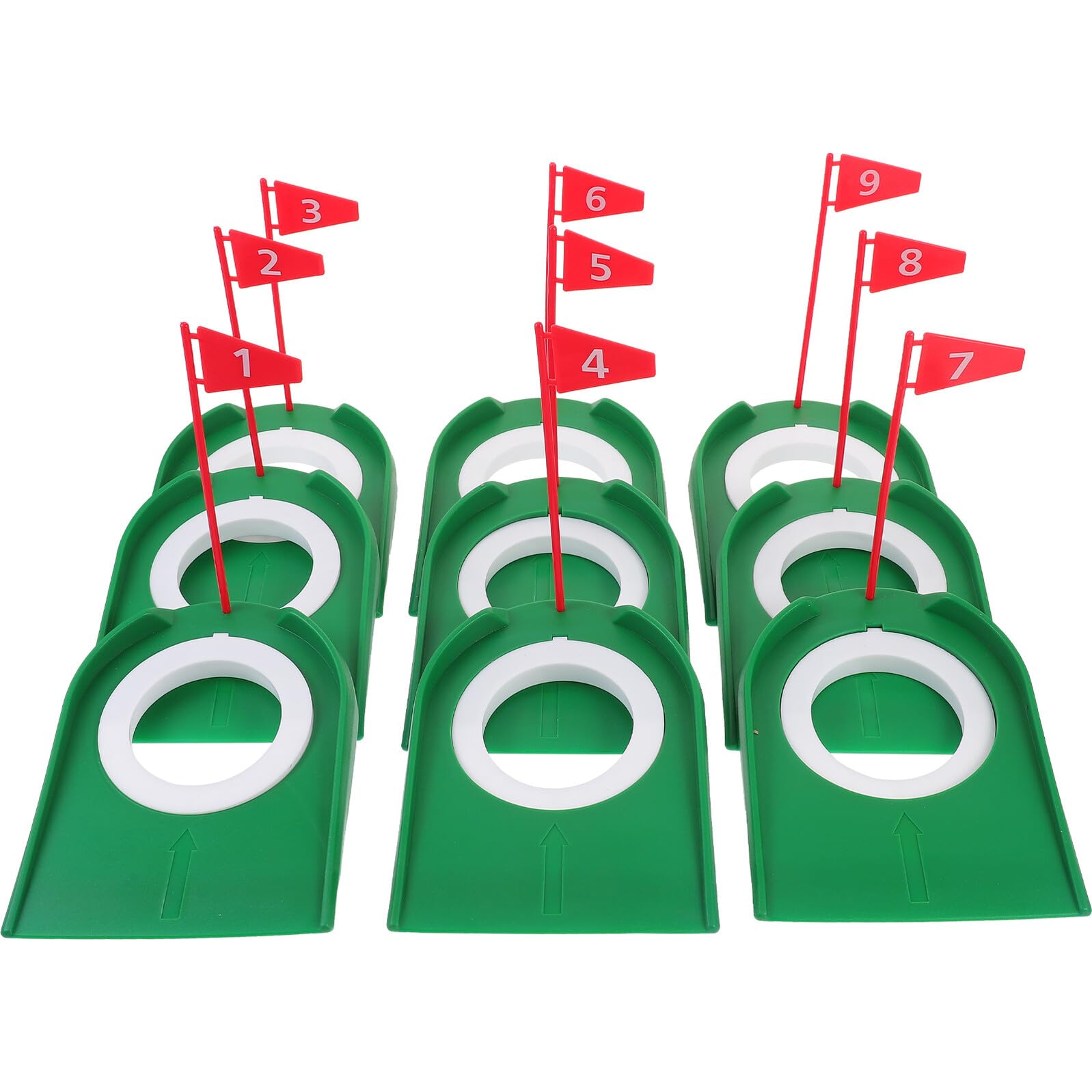 Copas de Práctica para Putt de Golf Set de 9 Copas de Plástico con Hoyos y Bandera Roja Desmontable Ideales para Entrenamiento Interiores y Exteriores Mejora de Precisión Golf