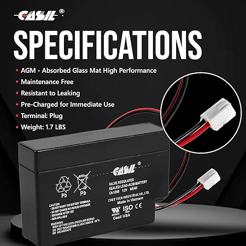 Miniatura 4 de Casil Powersonic PS-1208WL Reemplazo de batería de plomo ácido sellada de 12 voltios/0.8 amperios hora con cable y paquete de 2 unidades Mate-N-LOK
