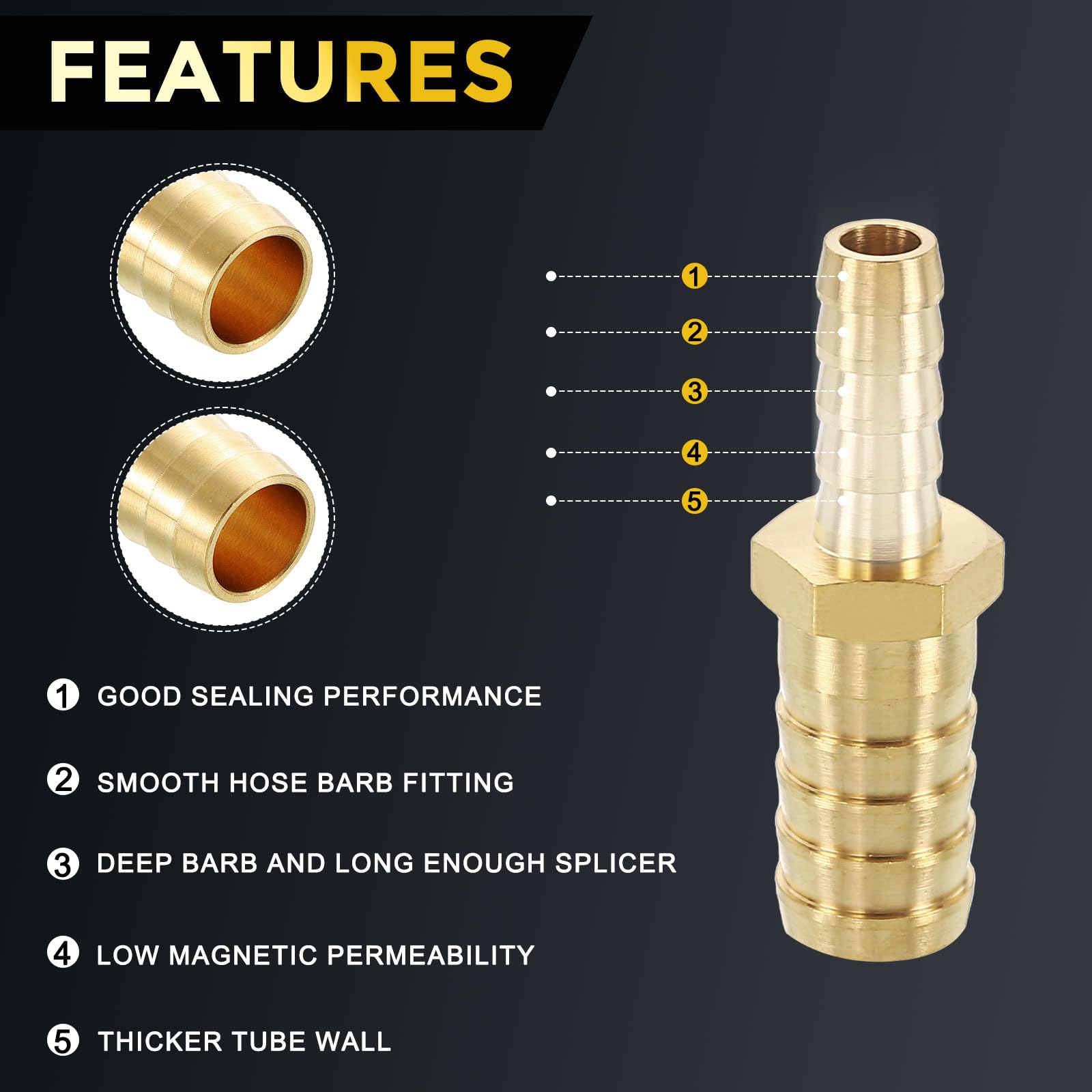 METALLIXITY 3Pcs Brass Hose Barb to Adapter 5/16" Barb x 1/2" for Automotive Motorcycle, Marine, Truck, RV Fuel Systems - Image 3
