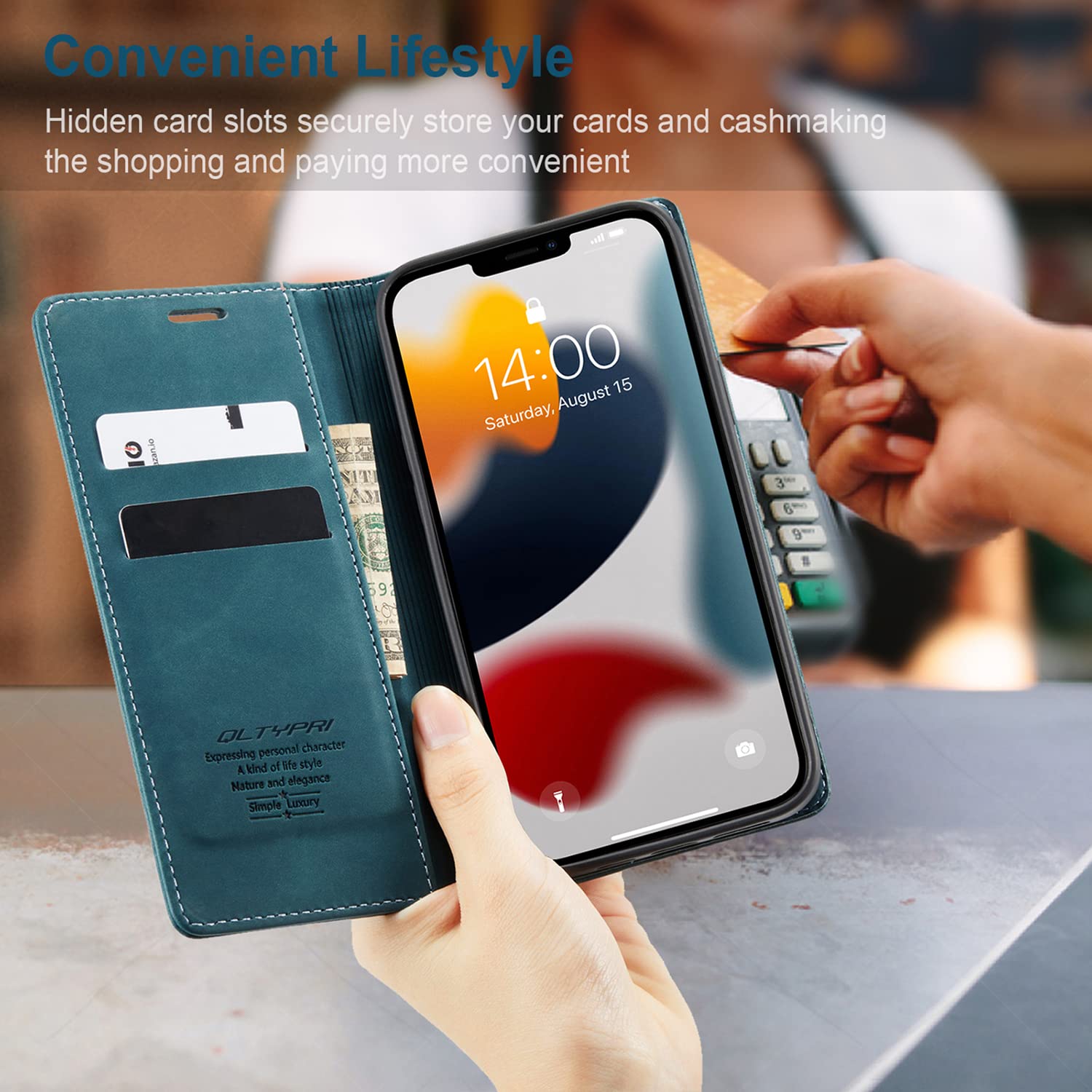 Wallet Case For IPhone 15 Pro, Retro PU Leather Shockproof Phone Case Magnetic Snap Back Cover Detachable With Card Holder Pocket Wallet Stand For IPhone 15 Pro, Brown - View #9