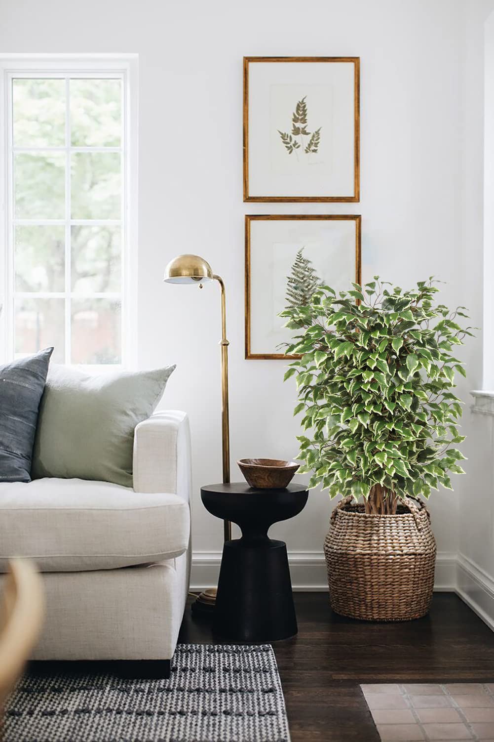 Künstliche Pflanzen Groß Kunstpflanze Benjamini Ficus künstlich Kunstbaum Zimmerpflanze Deko mit Echtholzstamm für Büro Deco Schlafzimmer Esszimmer drinnen Deko draußen 91 cm