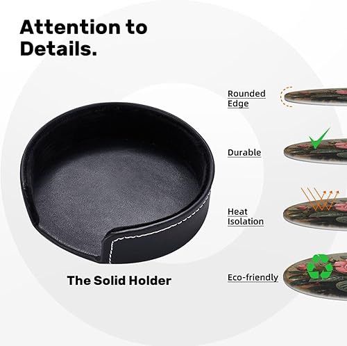 Miniatura 4 de Juego de 6 posavasos con diseño de rosas para bebidas con soporte, juego de 6 posavasos con patrón de flores para sala de estar, cocina, cafetería,