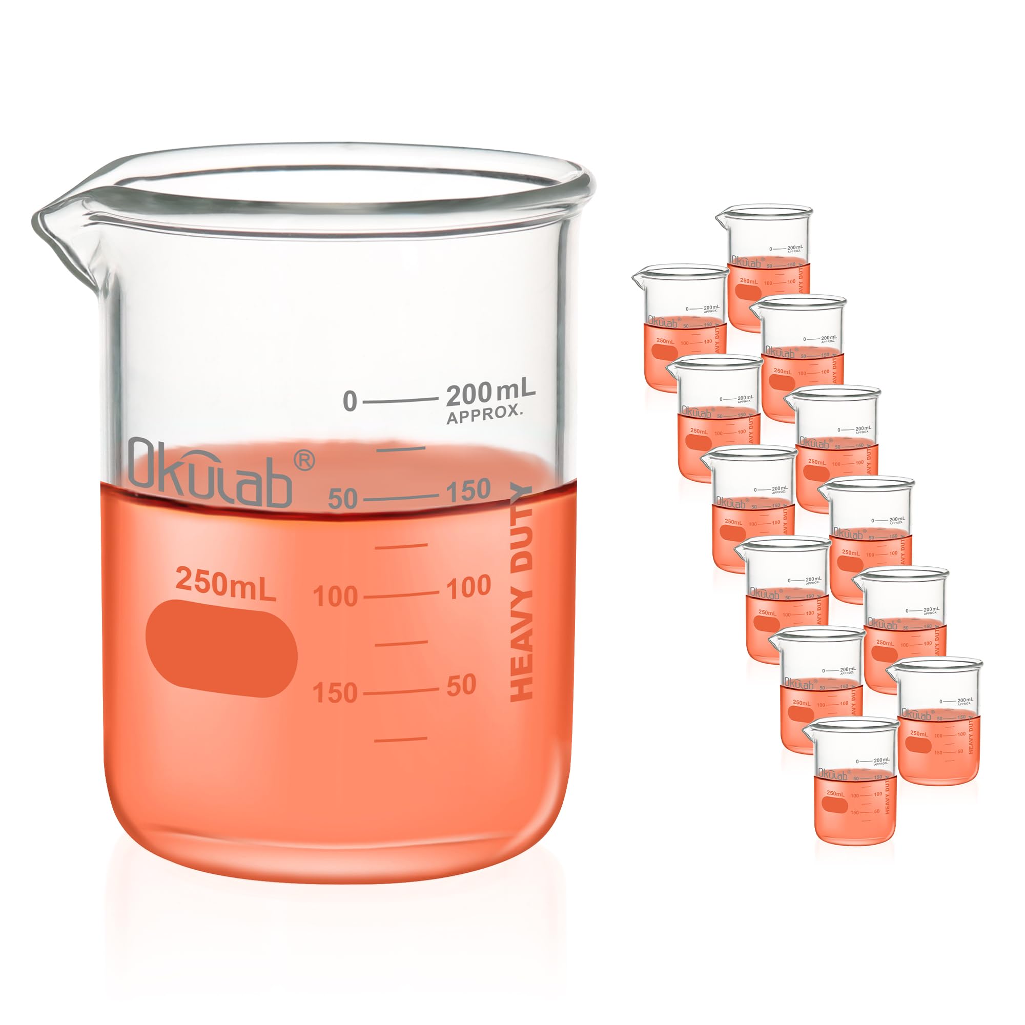 Vasos de precipitados de cristal, resistentes, con graduación impresa a doble escala. 12 piezas de vol.250 ml, HBKG250C12