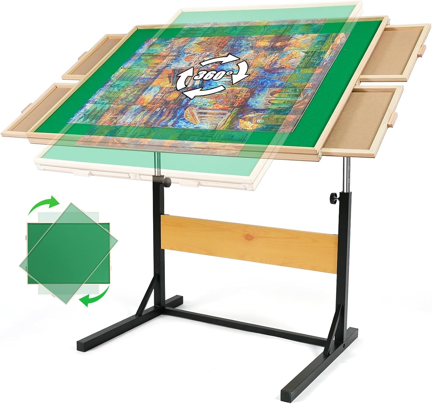 ALL4JIG 1500 Piece Jigsaw Puzzle Table with Legs,Wooden Jigsaw Puzzle Table with 4 Drawers & Cover,360°Rotating for Easy Access,Adjustable Angle & Height Adjustment Easy Vertical Assembly – No Wheels Medium-1500pcs