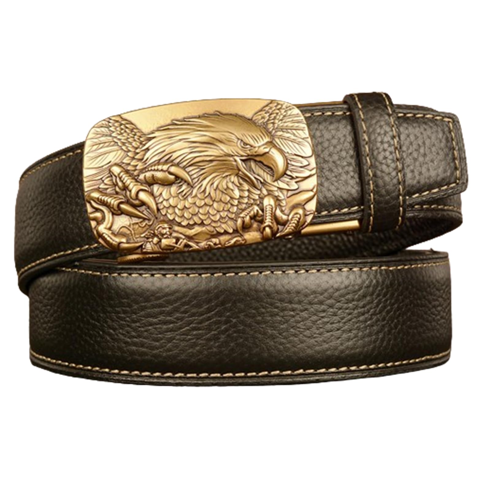 BDAYEK Men's Belt Men's Belt With Automatic Buckle Engraved Pattern Sliding Adjustable Leather For Jeans 125Cm 49