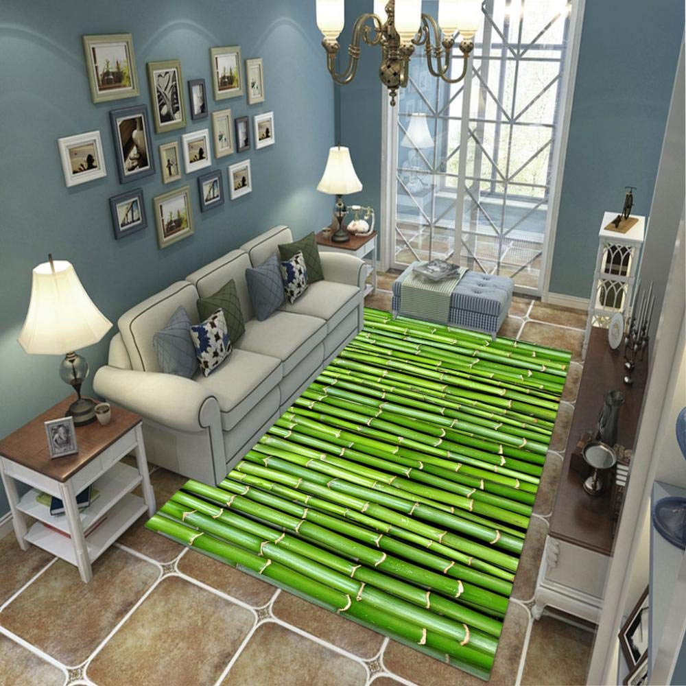 Tapis De Moderne Salon Tapis 3D Motif Bambou Vert, Dimension:140 x200 cm