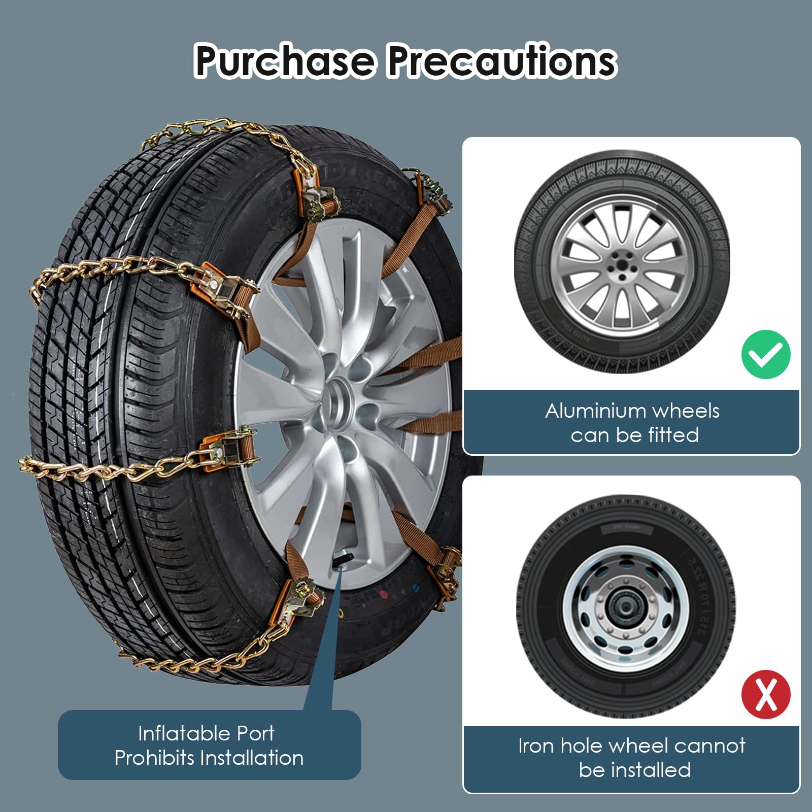 Schneeketten 8 PCS Universal Auto Reifen Ketten für Alle Fahrzeugtypen Unübertroffener Grip Einfache Installation Robust und Langlebig Schneeketten Einfach 165mm-275mm