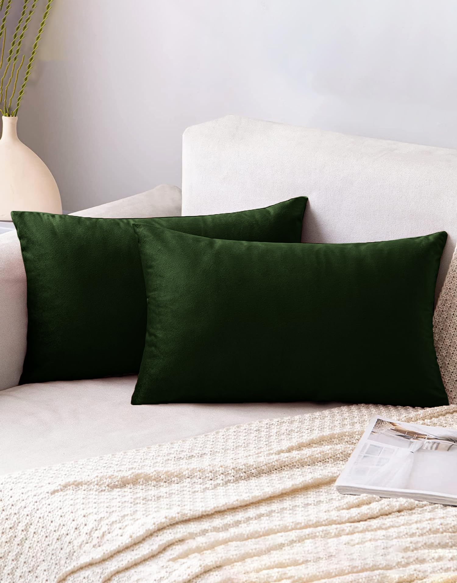 AEROHAVEN™ Premium Velvet Reversible Decorative Breakfast/Sham Throw Pillow/Cushion Covers with Invisible Zipper - (12 x 18 Inch, Forest Green)-image-4