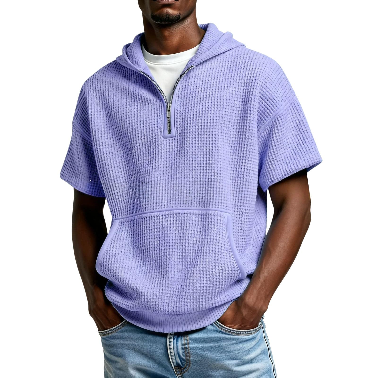 Camisa Sin Mangas Hombre Sudadera con Capucha para Hombre, De Punto Cremallera Un Y Manga Larga Bolsillo (Purple, XL) Ropa Ciclismo Camisetas Camiseta Proteccion UV Jersey Corta Top