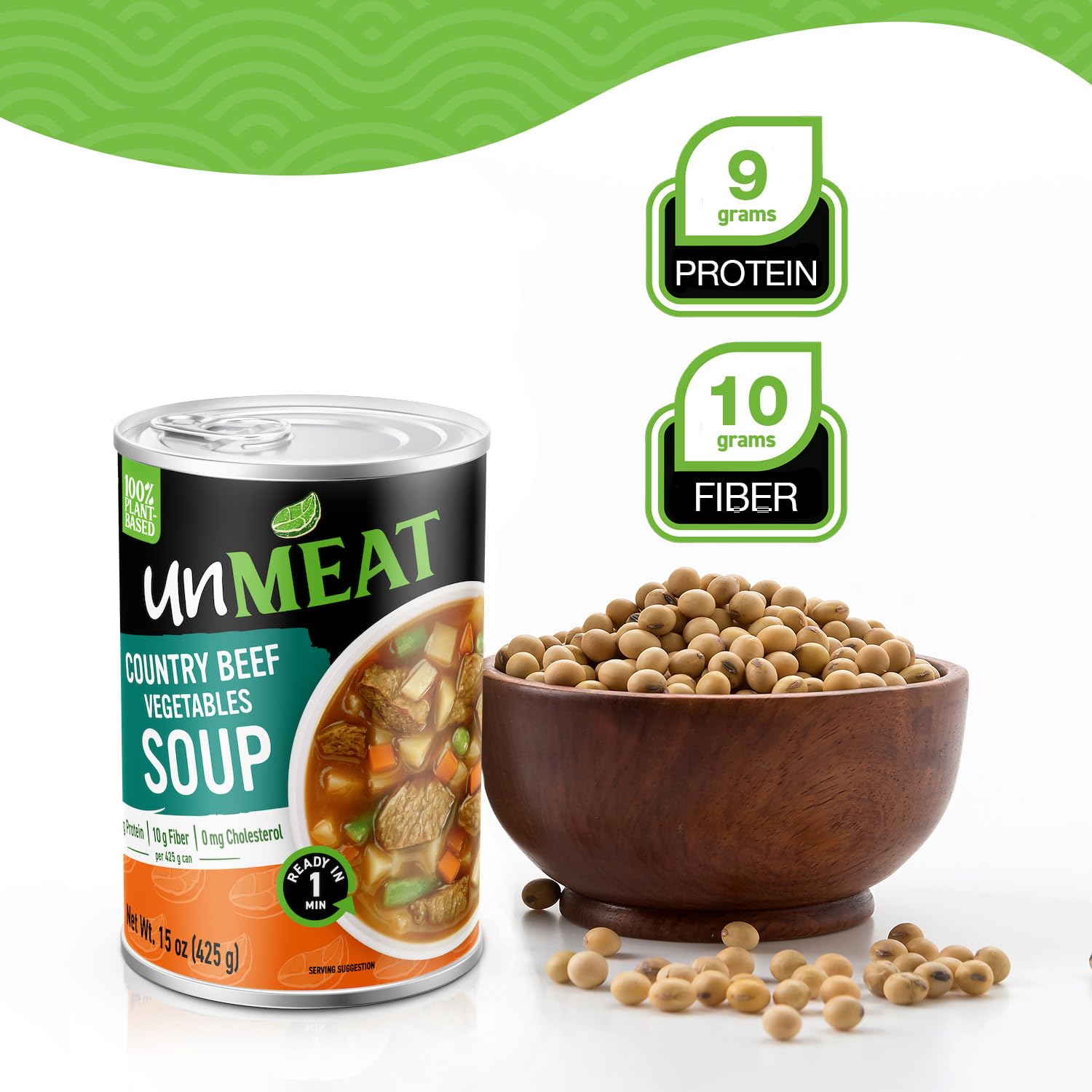 unMEAT Country Beef with Veggies Plant-Based Soup, 15oz Can – Vegan, Non-GMO, High Protein, 100% Plant-Based, Hearty and Filling Meal, Zero Cholesterol (Pack of 6)