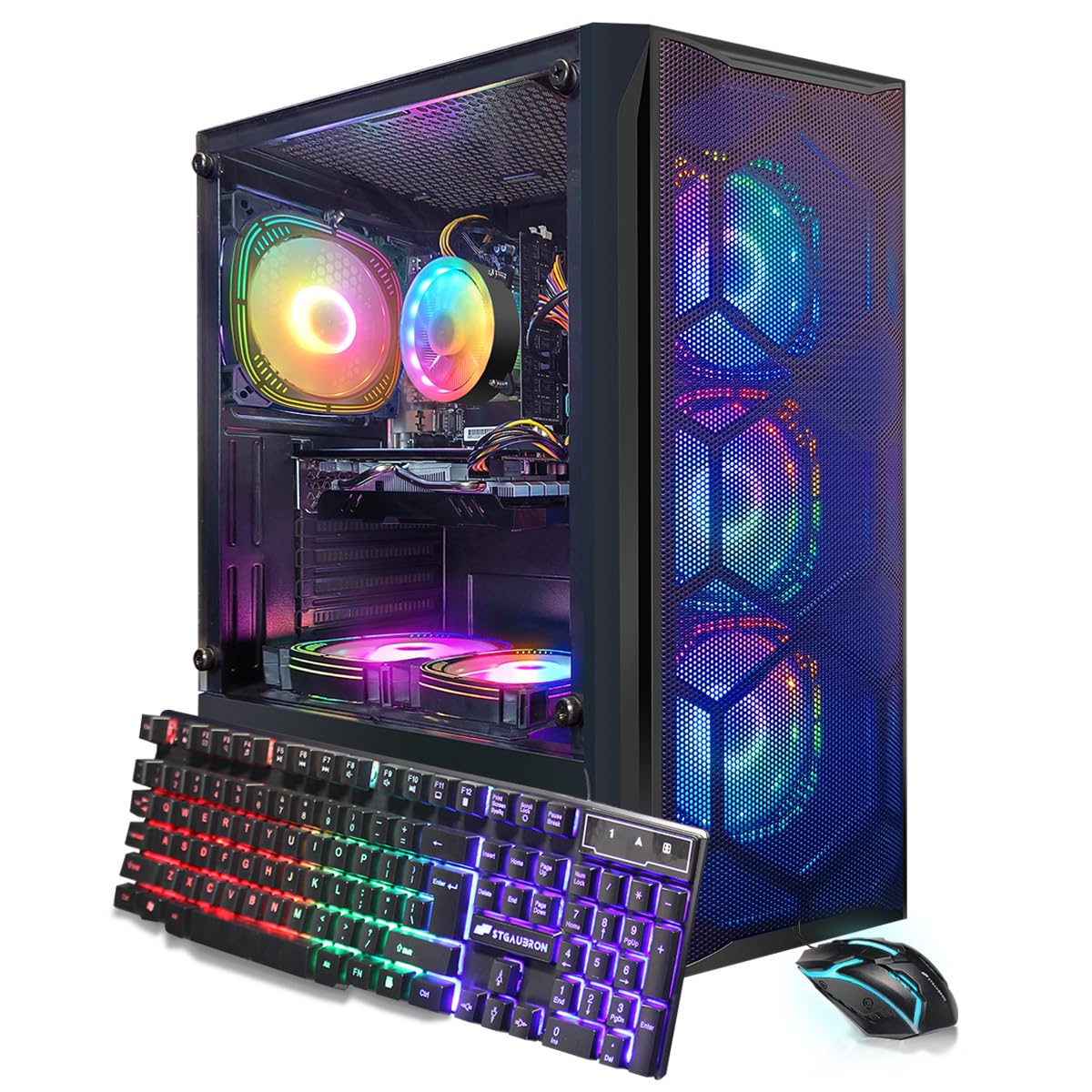 STGAubron Gaming PC Computer Desktop, Intel Core i7 8th Gen up to 4.1G, Radeon RX 580 8G, 16G DDR4, 512G SSD, WiFi 6, BT 5.2, RGB Fan x6, Windows 11 Home