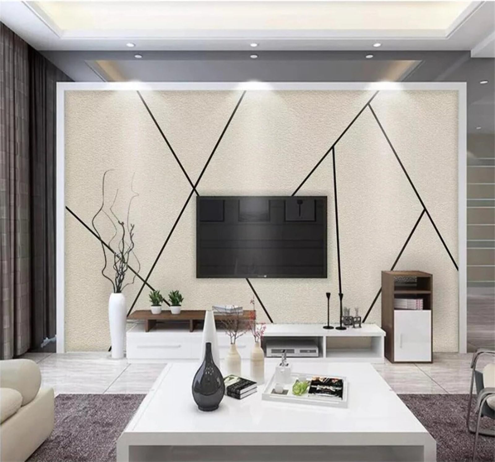 Wallpaper-3D-Xlm 400Cm×280Cm(B×H) Minimalism Abstract Geometric Lines Individuality 3D Wallpaper Easy Install Feature Office Living Room Sofa Bedroom Tv Background Wall Decoration-400Cm×280Cm