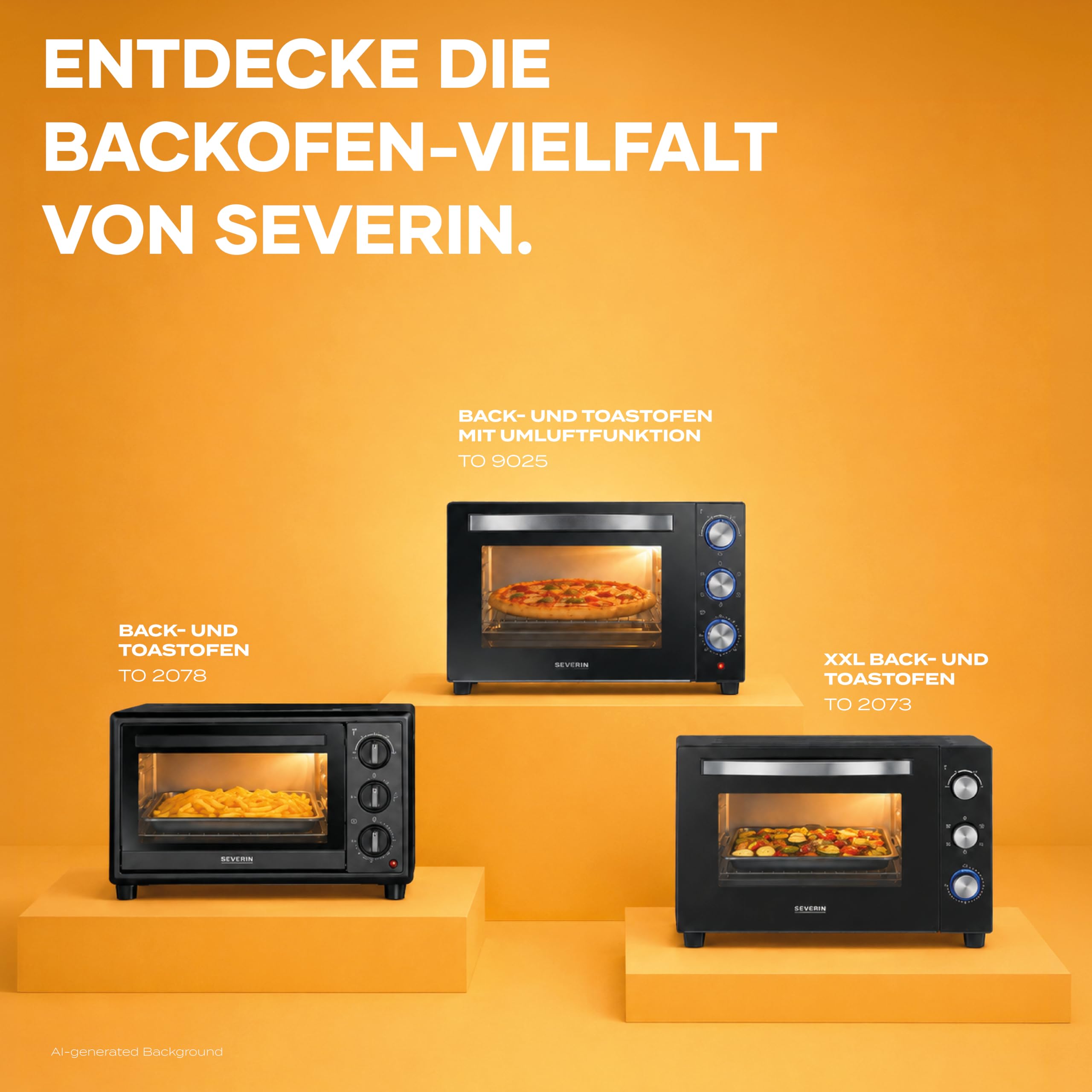 SEVERIN XXL Back- und Toastofen mit Umluftfunktion, inklusive Grillrost, Backblech, Drehspieß und Pizzastein, vielseitiger Heißluftofen mit 60 L Kapazität, 2.200 W, schwarz, TO 2073