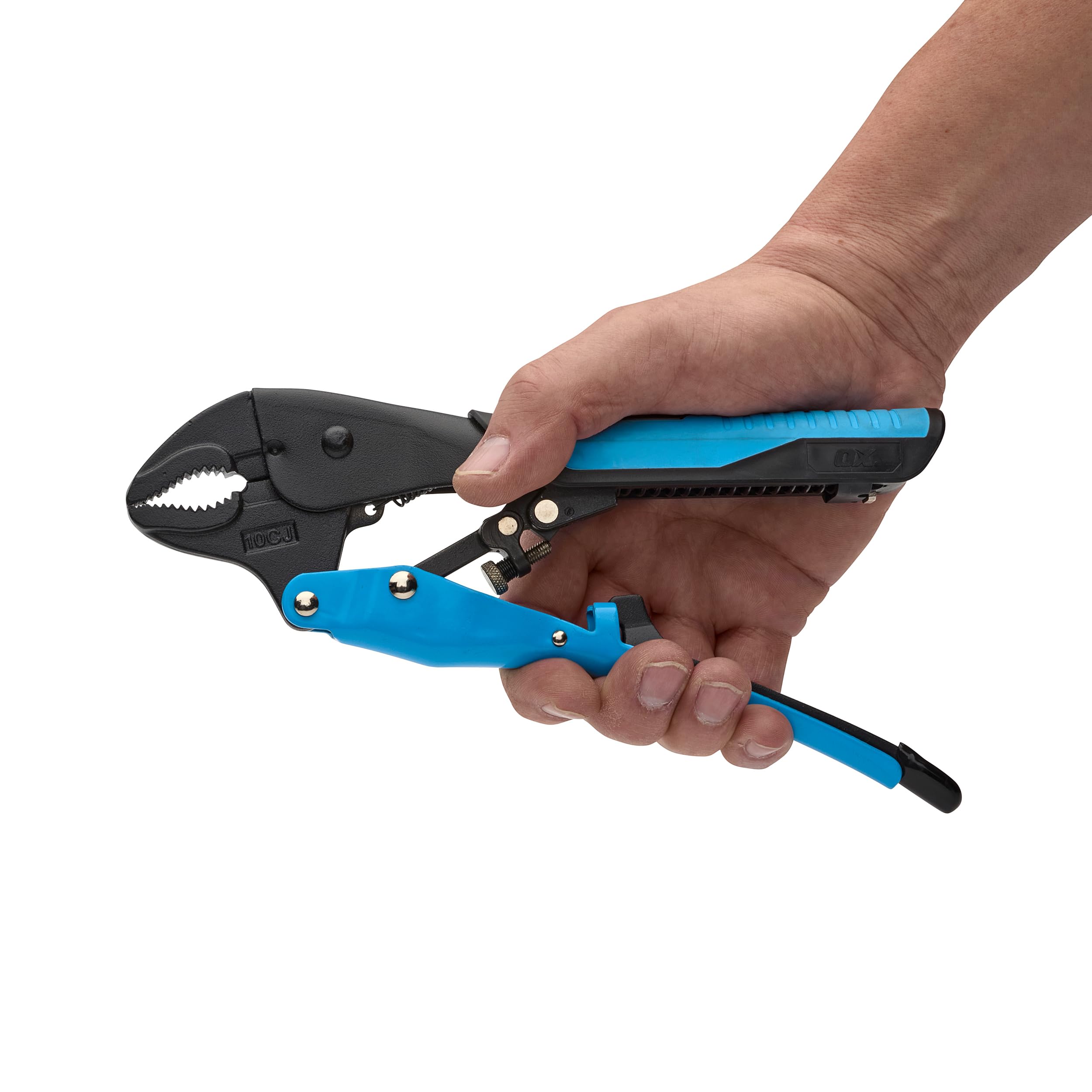 OX Tools Pince de verrouillage à réglage automatique de 25,4 cm – Mâchoire courbée, poignée souple, libération rapide, pince réglable robuste pour tuyaux et métal