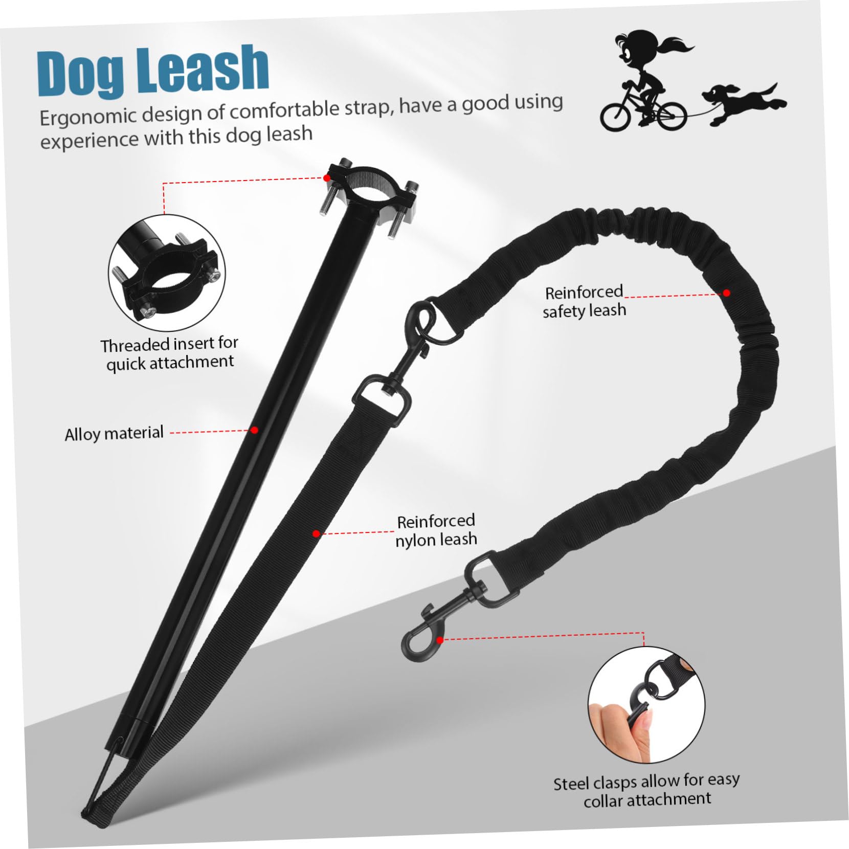 Guinzaglio da Bici per Cani Rimovibile, Robusto, Nero | Tessuto Oxford e Lega, per Cani Piccoli e Medi, per Camminata e Caccia, Ampia Libertà di Movimento