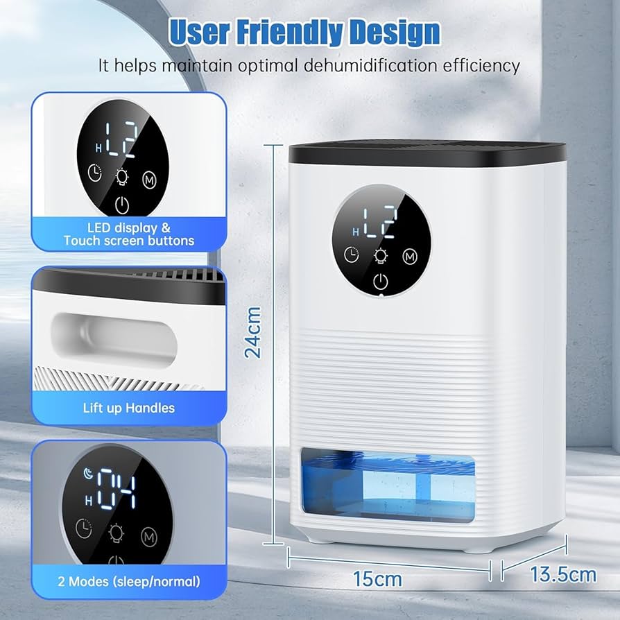 Deumidificatore Mini Casa Con Timer 48h - Serbatoio Rimovibile, 7 Luci LED | Per Camera, Bagno, Armadio