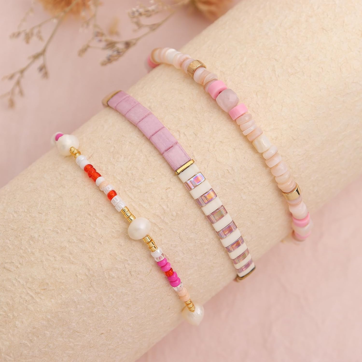 Tila Flat Pearl Seed Beads Stack Bracelets Set for Women, Boho Handmade Miyuki Glass Colorful Beads Friendship Stretch Bracelet Holiday Prom Jewelry Gift. - Image 5