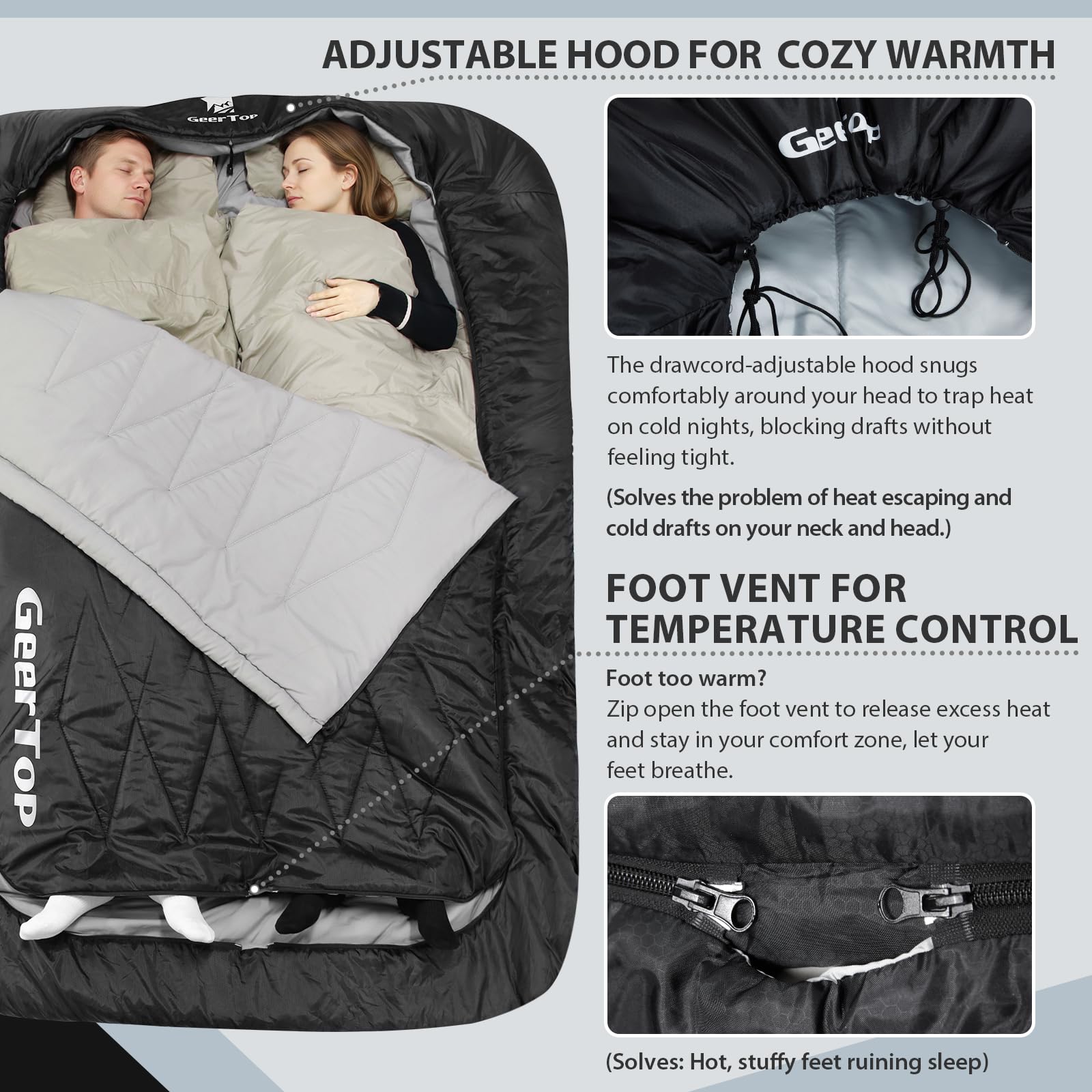 your GEAR Dubbele slaapzak Marin - XXL dekenslaapzak voor 2 personen 220x150 cm - deelbaar in 2 enkele slaapzakken - 3 seizoenen camping slaapzak - comfort 11 °C/extreem -7 °C