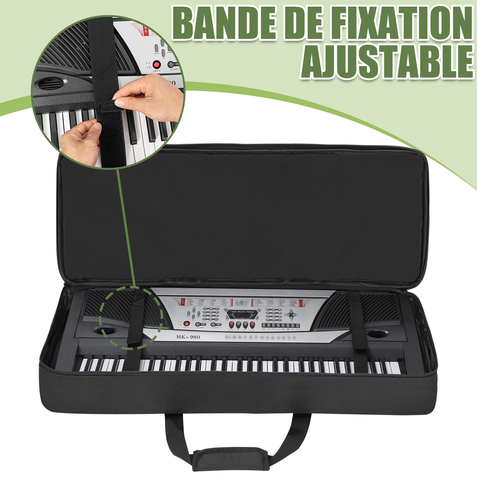 OUUTMEE - Bolsa para teclado piano electrónico (61 teclas, 103 x 38 x 13 cm) | Funda de transporte con correa para el hombro, 6 bolsillos para accesorios, para piano eléctrico