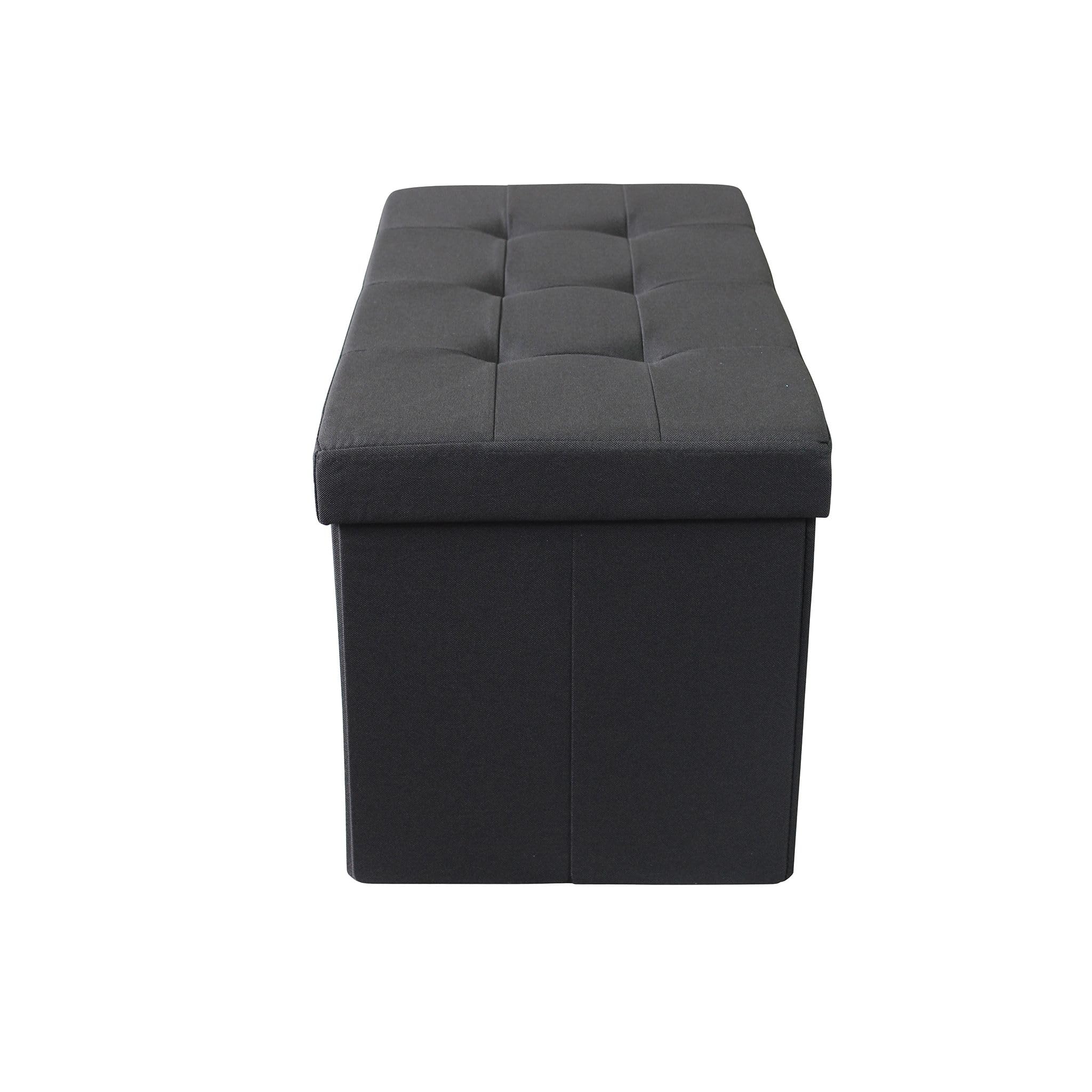 milani home - pouf contenitore rettangolare, tessuto, seduta contenitore poggiapiedi, nero, 76 x 38 x 38 cm