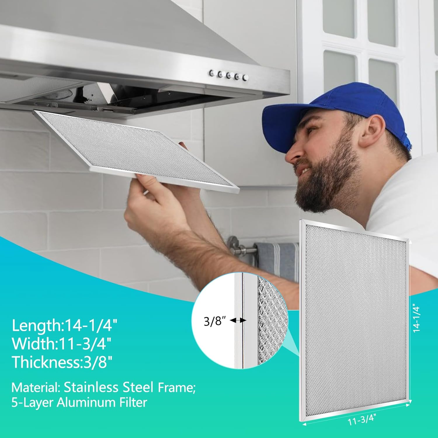 BPS1FA30 Stainless Steel Frame Range Hood Filter - Compatible with Broan BPS1FA30 99010299, NuTone WS1, 11-3/4" x 14-1/4" Grease Mesh Filter by seteams (4-Pack)