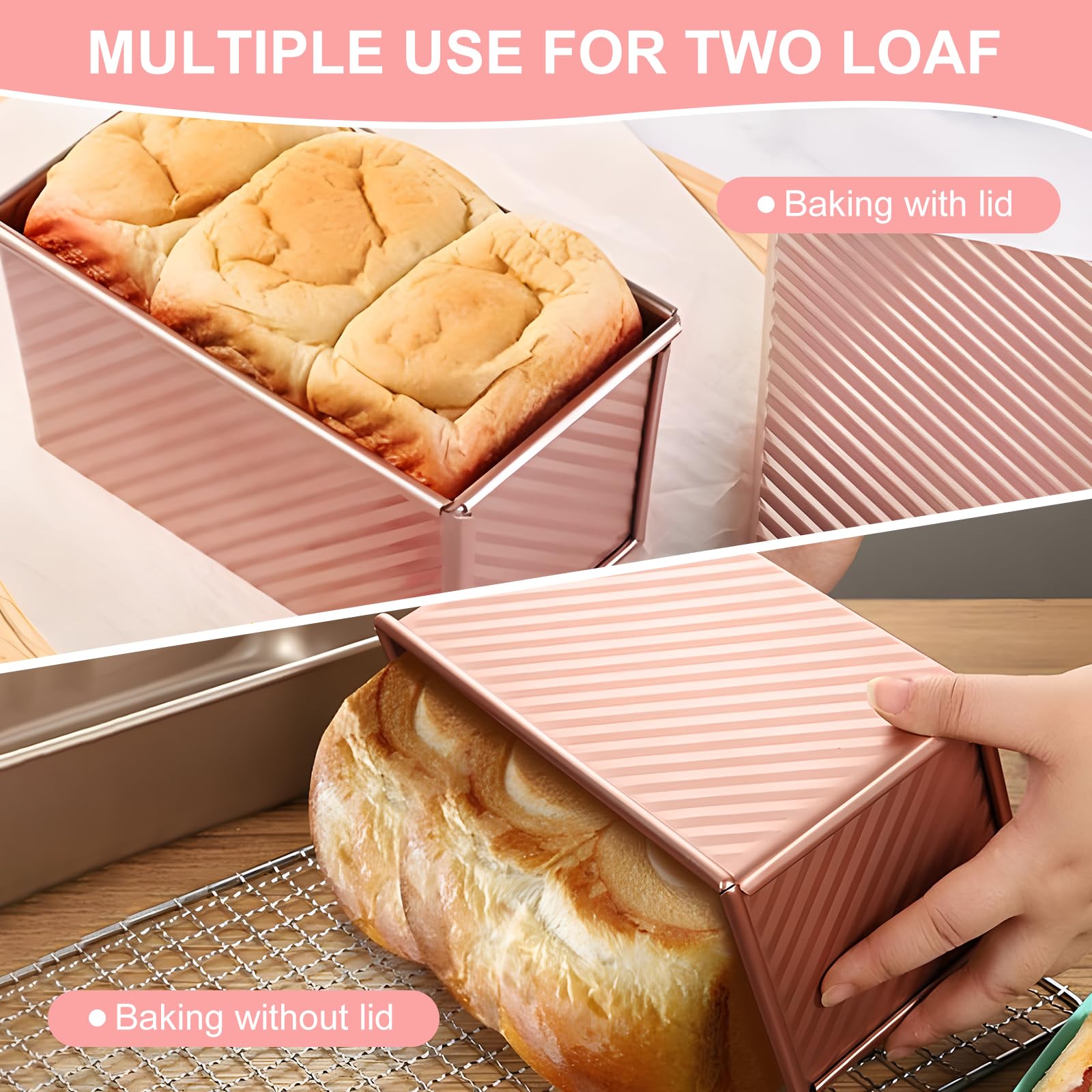 ROTKUSZ 4 stuks toast brood bakvormen set, broodbakvorm met deksel, roségoud anti-aanbak brood toastvorm aluminium staal 550 g deeg toast vorm bakvorm toast voor gebak, taarten