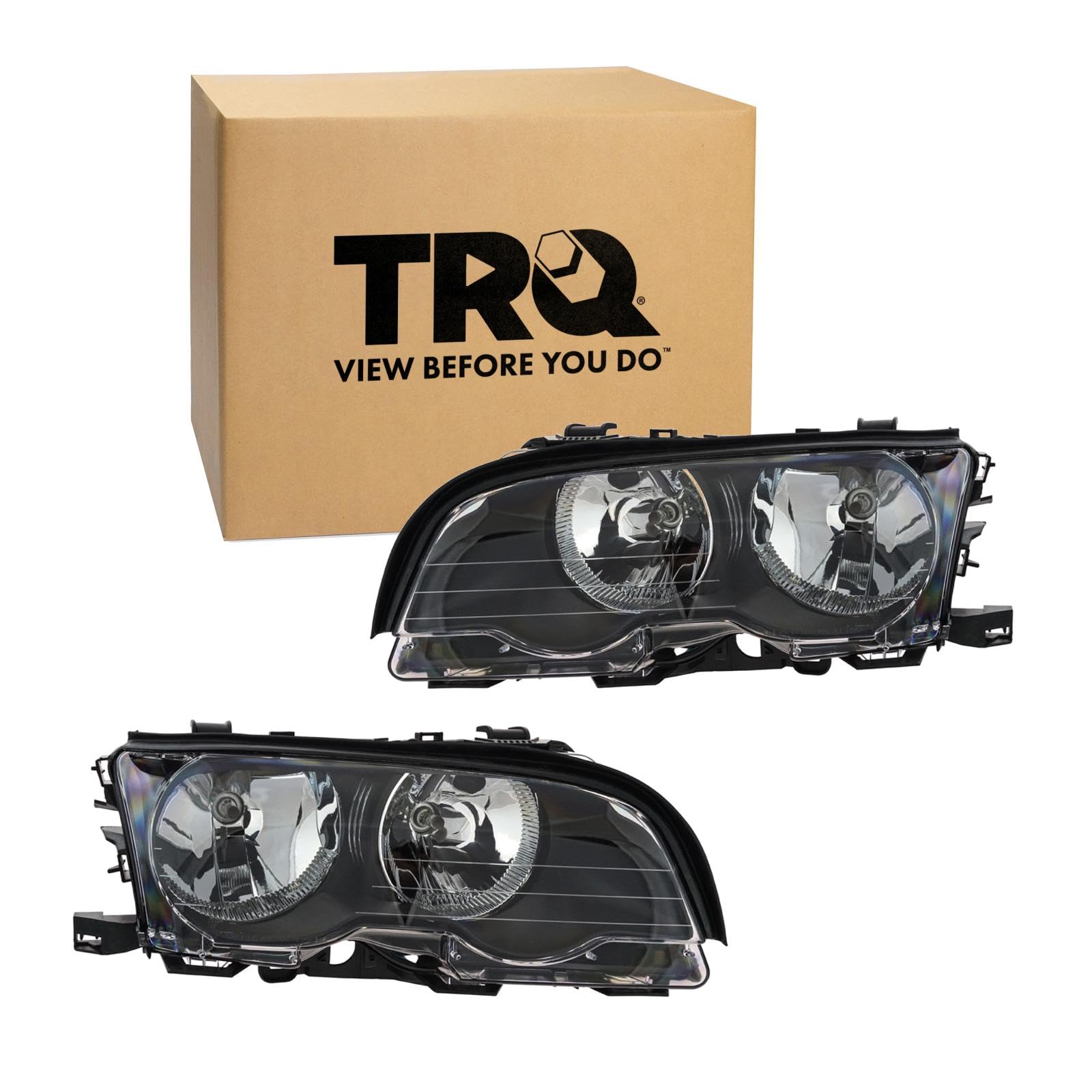 TRQ 2 Piece Headlight Assembly Set Driver &amp; Passenger Side Compatible with 2000 BMW 323Ci 1999 323i 2001 325Ci 328Ci 330Ci M3 BM2502112 BM2503112