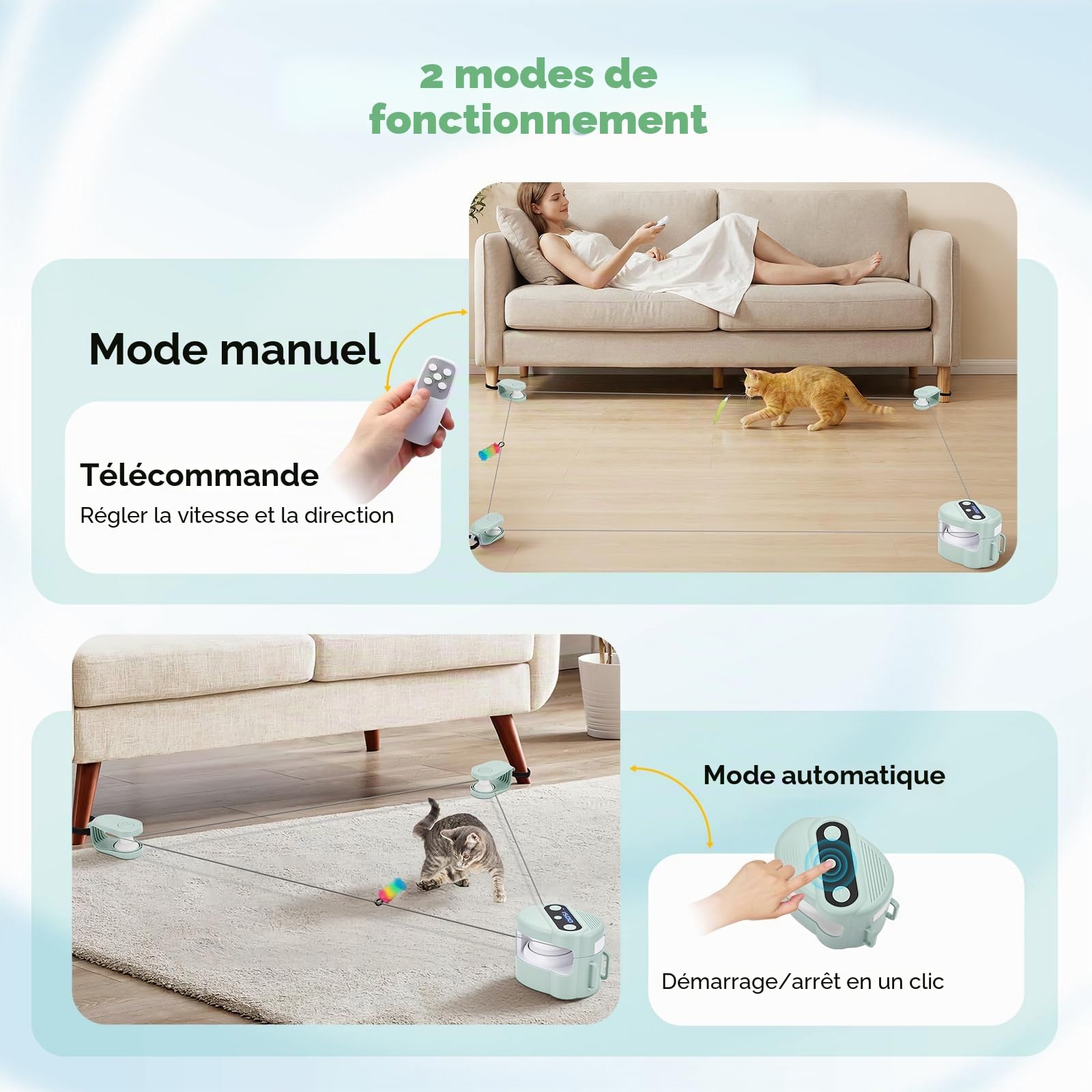 Jouet Interactif pour Chat d'Intérieur, Jouet pour Chat Simulant la Chasse, avec Contrôle Automatique/Télécommandé, Jouet pour Animaux Domestiques Consommant de l'Énergie (Vert Clair)